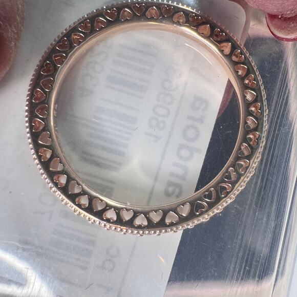 Pandora Sparkle & Hearts Ring 14k rose gold plating Size 7 New in Bag - Picture 7 of 11